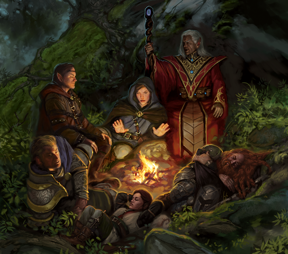 Artwork for Dungeons and Dragons, featuring a party of adventurers.